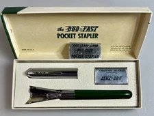 Vintage 1950/60s Green Duo-Fast Pocket Pen Stapler-Works-W/Box