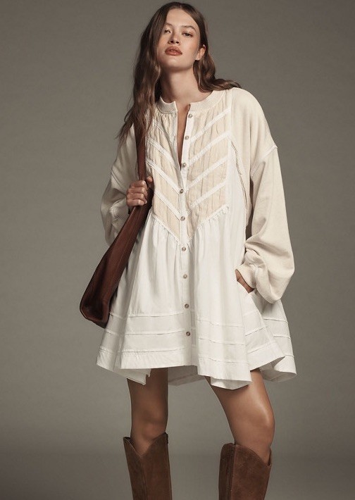 Pilcro Anthropologie Long-Sleeve Button-Front Twofer Mini Dress