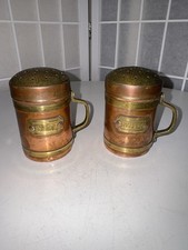 Vintage Handcrafted copper and brass salt and pepper shakers.