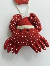 Santa Crab Claus Claws Christmas Ornament Wool Felted Beads New Red with Hat