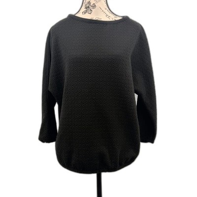 Max Studio Black Small Boxy Oversized Lightweight 3/4 Sleeve Pullover Waffle Top