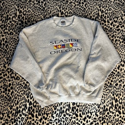 Vintage Seaside Oregon Crewneck Sweatshirt Mens L Tultex Nautical Flags 90s