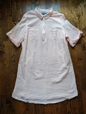 Vintage Y2K Karen Scott 2X Peach White Seersucker Button Down Midi Dress Pockets