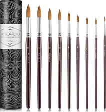 Sable Watercolor Brushes 9pcs #0,#2,#4,#6,#8,#10,#12,#14,#16, Brown-9pcs 