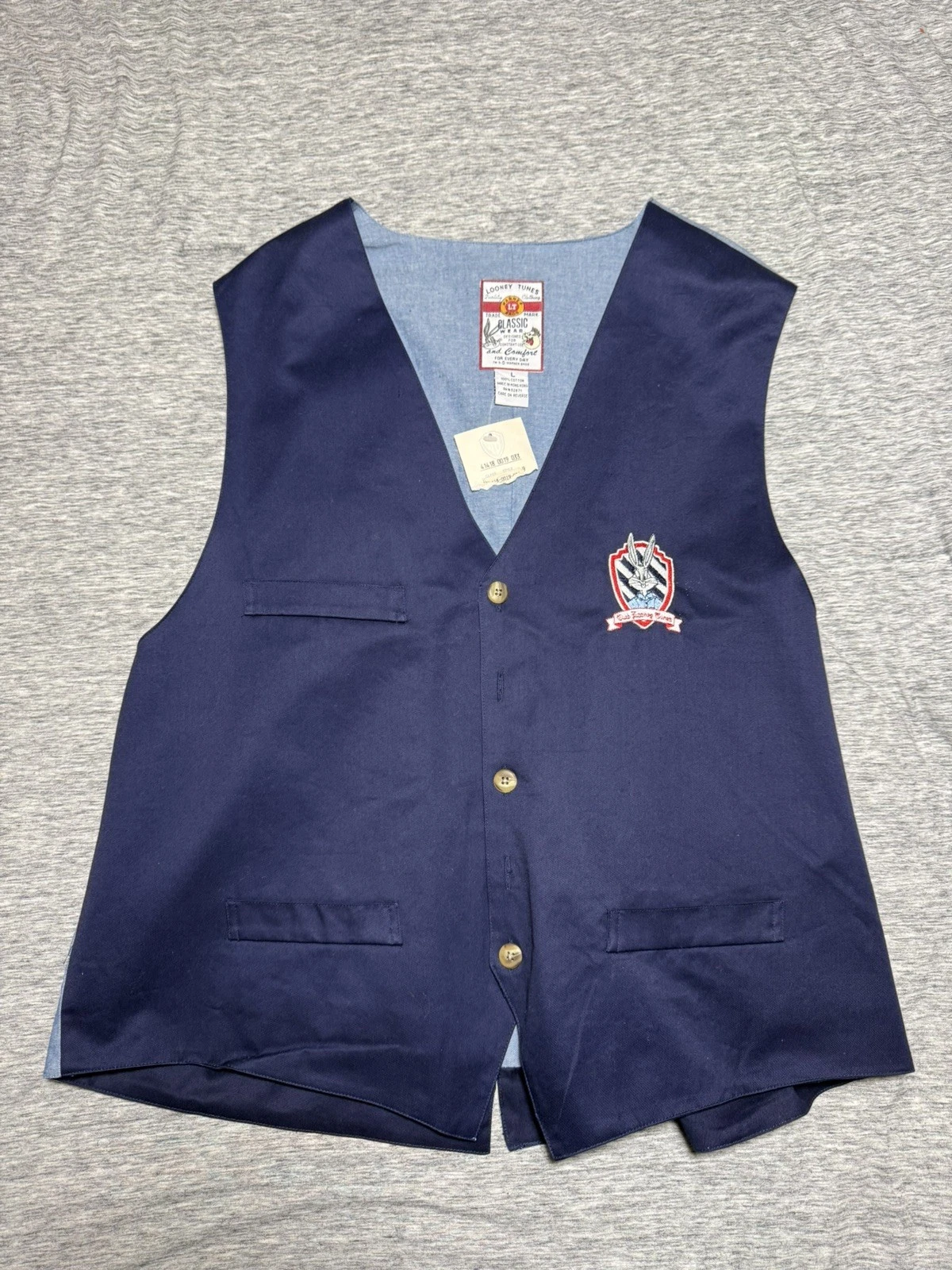 Looney Tunes Bugs Bunny Vest Mens LARGE Blue Sleeveless Vintage Warner Bros