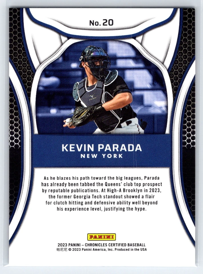 2023 Panini Chronicles Certified Red Kevin Parada #'d/199 New York Mets #20 - Image 2 of 2