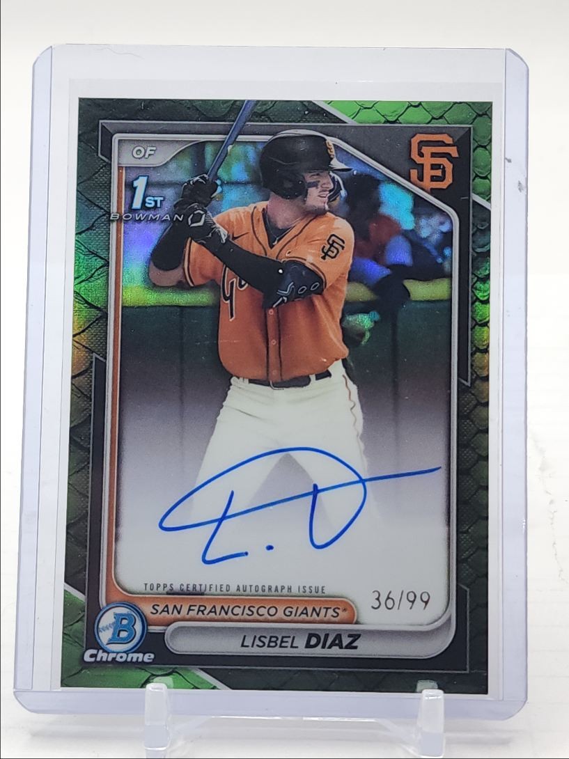 LISBEL DIAZ 2024 BOWMAN CHROME 1ST GREEN REPTILIAN REFRACTOR AUTO /99 Q5082