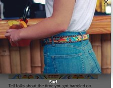$169 EUC Camp Hero “Surf” Leather Whipstitch Beaded Belt USA Made XL