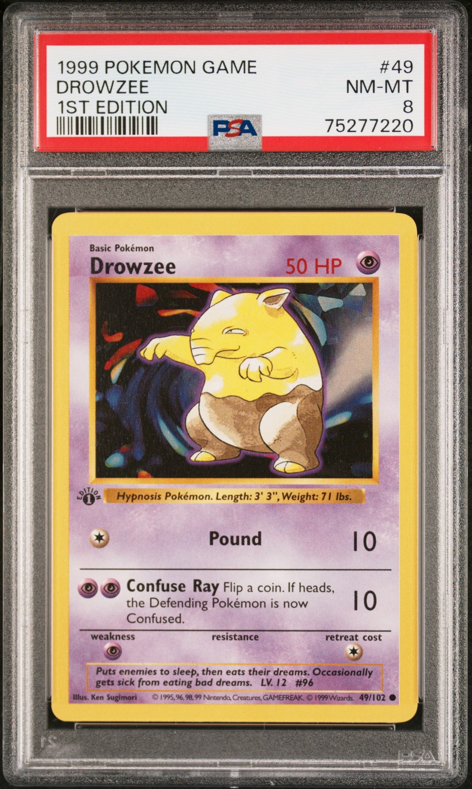 1999 POKEMON BASE SET 1ST EDITION #49 DROWZEE PSA 8