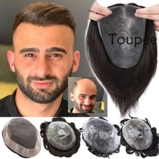 Natural Mens Human Hair Toupee Full Poly Skin Injected PU Replacement System Wig