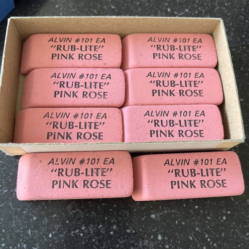 Vintage Pink Rose Pencil erasers-Alvin #101 EA “PINK ROSE “ W BoxMade in USA NOS
