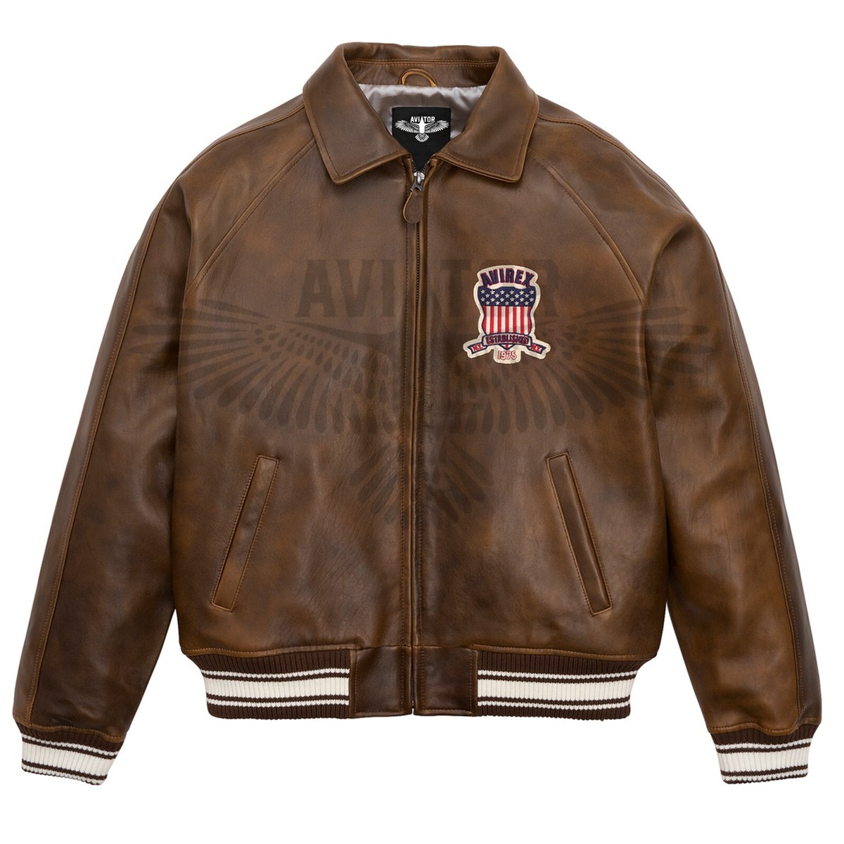 Men's Brown Avirex Real Leather Bomber Jacket American Flight