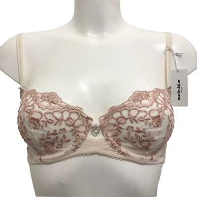 Marie Claire Cream & Rose Bra 32B Underwired Floral Sheeer see through lace