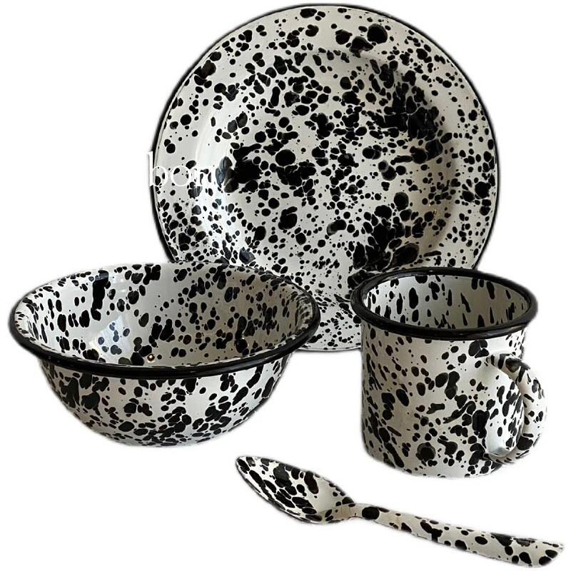 Emaille Marmor Salat Schüssel Teller Löffel Becher Tasse Handbemalt Essen Küche - Bild 3 von 4