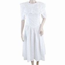 Vtg 70's Jessica McClintock Gunne Sax White Prairie Floral Lace Dress Sz 5/6