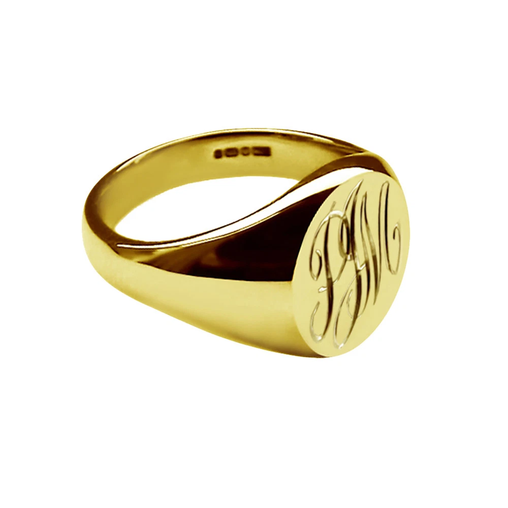 18ct Solid Yellow Gold Ladies Oval Pinky Signet Rings Your Monogram 9x7mm UK HM