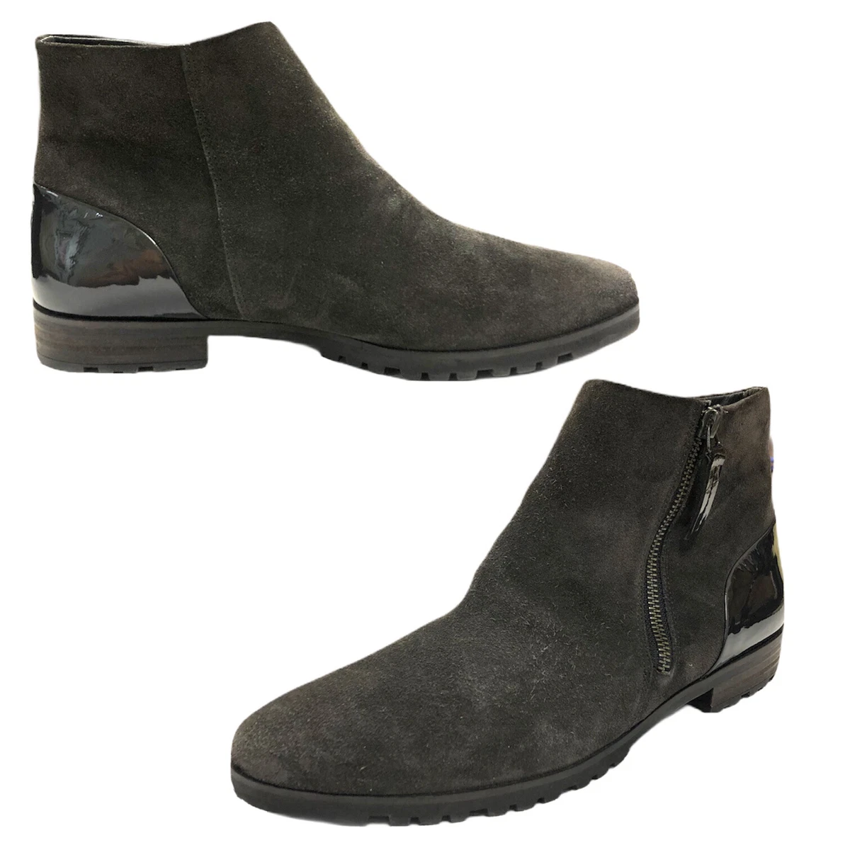 Paul Green Sz 9 Dina Boots Gray Suede Almond Toe Ankle Flat Booties 6.5 UK