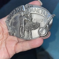 Silver Square Dancing Western Belt Buckle About 3 1/2 in X 2-1/2 In 1988