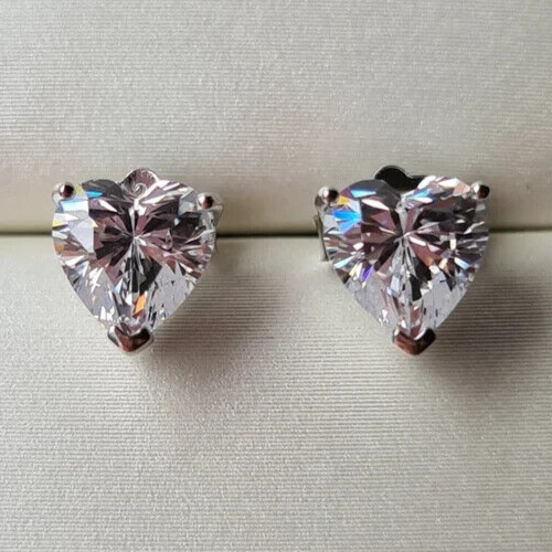 2Ct Heart Cut Simulated Diamond Solitary Stud Earrings 925 White Sterling Silver