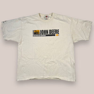 John Deere Construction Equipment White Short Sleeve T-Shirt Tee Men s Sz 2XL