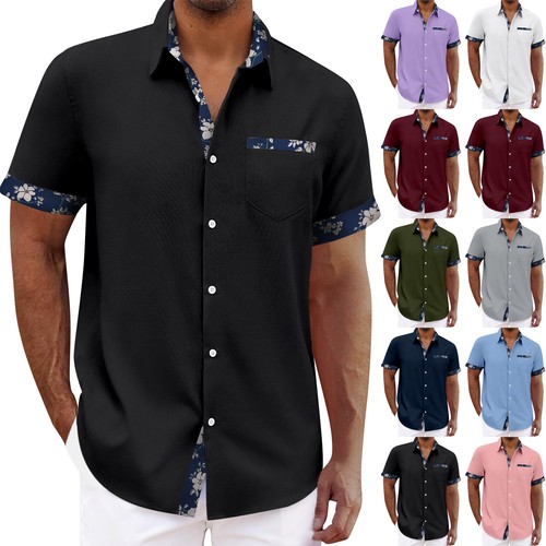 Men's Hawaiian Shirt, Short Sleeve Vintage Button Down Bowling Beach Shirts @