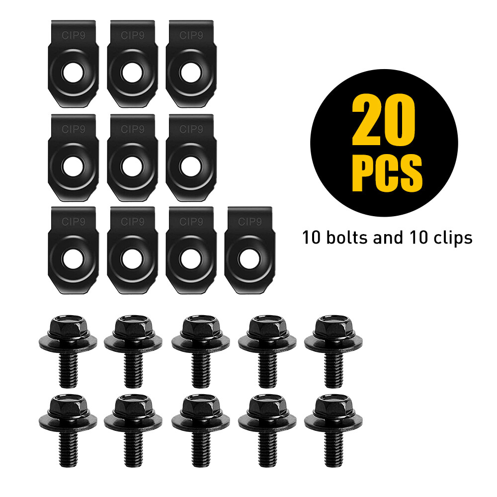 For Toyota Lexus Ford Body Bolts &U-nut Clips- M6-1.0 x20mm Long- 10mm Hex- 20pc
