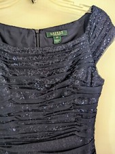 Ralph Lauren Dress Sz 10P Party Cocktail Navy Knee Length Excellent