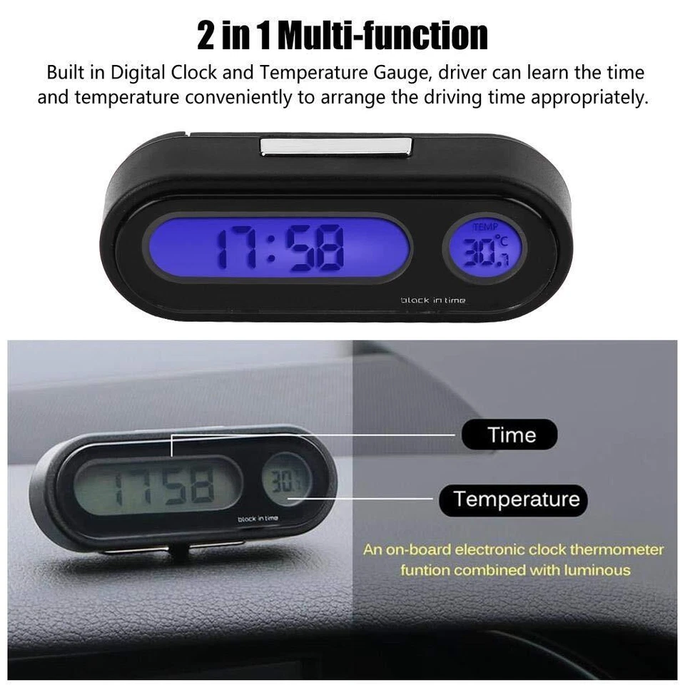 Auto Leuchtthermometer Mini LCD Digitaluhr Armaturenbrett Uhr für PKW LKW KFZ DE - Bild 4 von 4