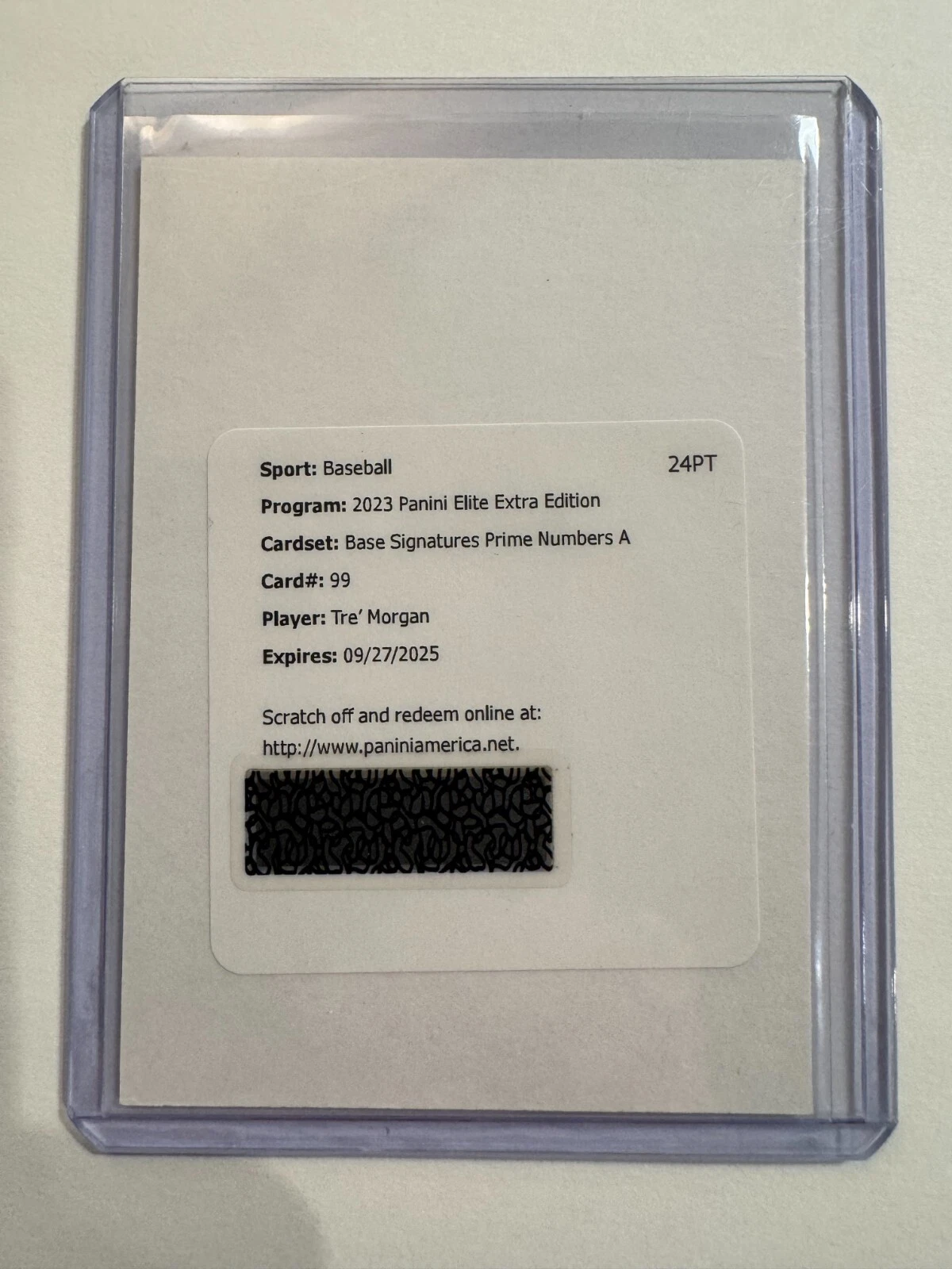 2023 Panini Elite Extra Edition Tre' Morgan Prime Numbers A Auto /200 Redemption