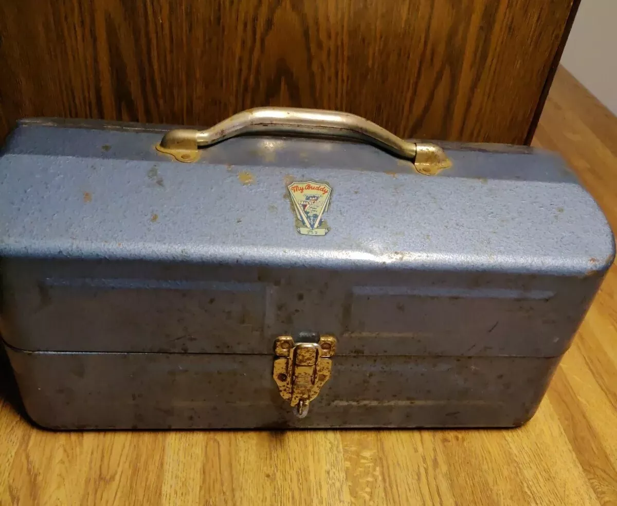 Vintage Falls City My Buddy Metal Fishing Tackle Box 252 w/Lures