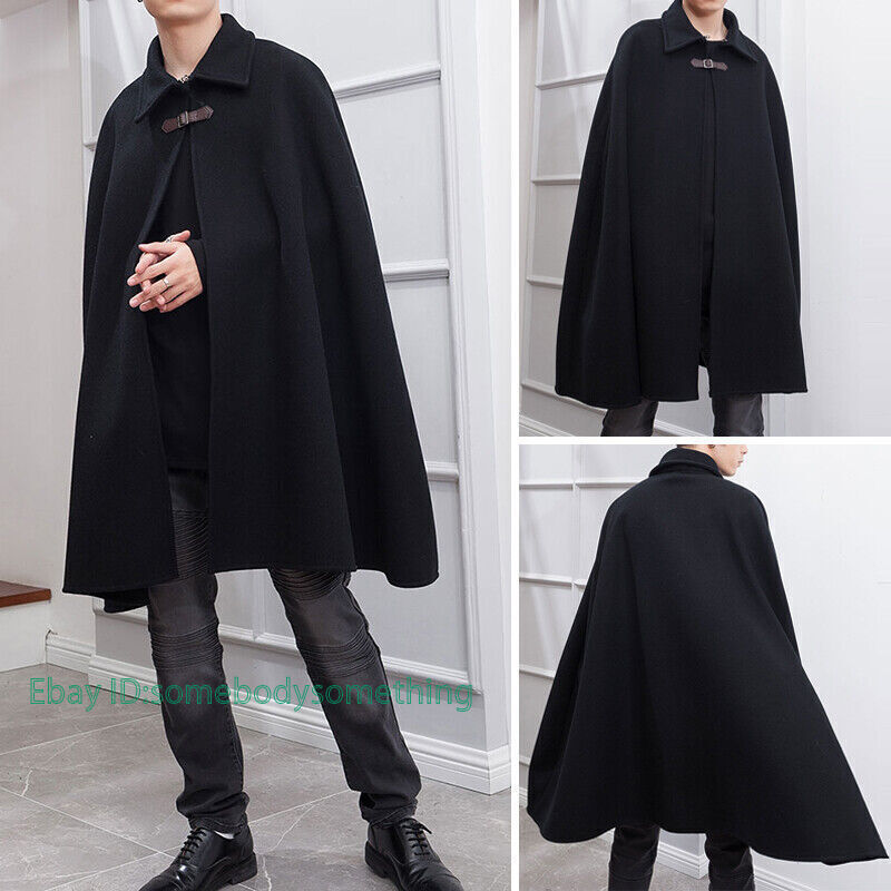 ゴ*リ様 OVERCOAT Cape Shoulder Overcoat - B Fashion Men Punk Batwing Top Cape Cloak Poncho Casual Loose Coat