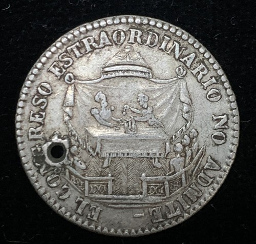 1855 Bolivien 2 Sohlen Proklamationsmedaille Rücktritt von Belzu gelocht (11823-5) - Bild 1 von 2
