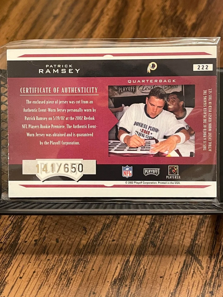 PATRICK RAMSEY 2002 PLAYOFF HONORS ROOKIE GEMS WORN JERSEY PATCH RC /650 TULANE! - Image 2 of 2