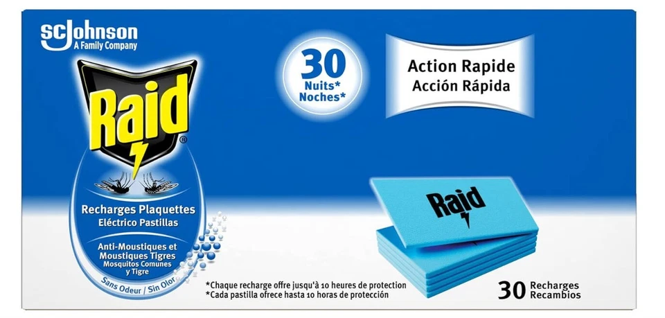 Raid Plaquettes anti-moustiques Recharge – 30 Pièces - lot de 2