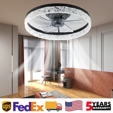 20 inch Fan Light Low Profile Ceiling Crystal Design APP Remote Control LED