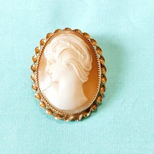 Vintage Gold Filled Shell Cameo Brooch Pin With Swivel Bail Pendant Adapter 