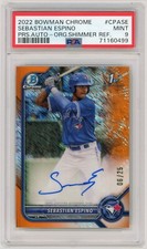 2022 Bowman Chrome Sebastian Espino Orange Wave Refractor 1st Auto 6/25 PSA 9