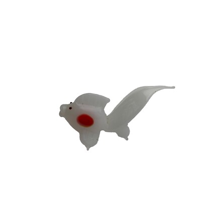 Hand Blown Glass Fish Figurine Miniature Koi White Vintage White Mini Animal 1''