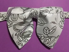Handmade Oversized Silver Floral Bow tie Vintage style 70s Wedding Prom Gift