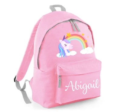BAGBASE Personalised Backpack School bag,Unicorn Rainbow Name,Choice of Size +Colour,103