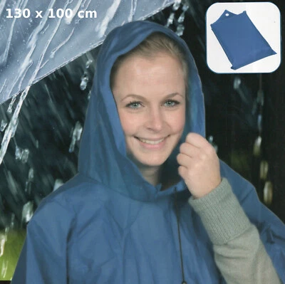 LIFETIME Regenponcho Regenumhang Regenschutz Nässeschutz mit Kapuze blau in Etui 100x130