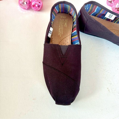 Toms Black Flats with Signature Canvas and Elastic V Inserts Sz 8.5W - Picture 2 of 11