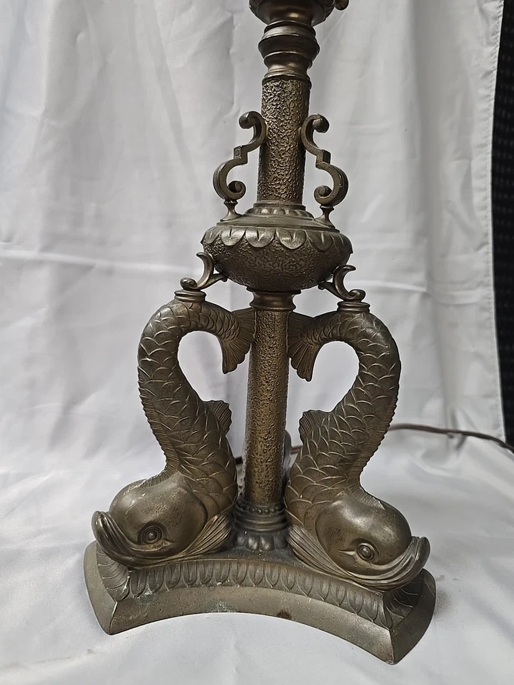Base Lámpara Dolphinn Bronce Lacado Pairpoint Firmado 23" Foto 3 de 4