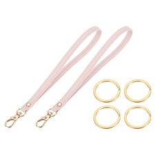 7 Inch Wristlet Strap PU Leather with 4 Gold Rings for Clutch 2 Pack, Pink 