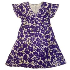 Gap Maternity Dress Large Floral Purple Beige V Neck Flared Short Sleeves Read
