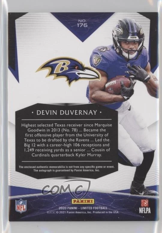 2020 Panini Limited Spotlight Silver /49 Devin Duvernay RPA Rookie Patch Auto RC - Image 2 of 2