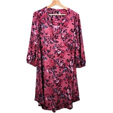 Torrid Shirt Dress Berry Pink Floral Shift Print 3/4 Sleeve Flap Pockets Size 1