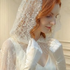 Handmade Romantic Hooded Lace Bridal Cloak Cape Mantilla Veil For Church