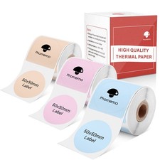 Phomemo M110 Round Labels, Self-Adhesive Thermal Label Stickers 50X50mm, Pink