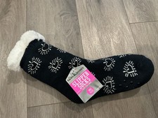 Warm Snuggly Collection One Size Slipper Socks w/HEARTS bling black non slip